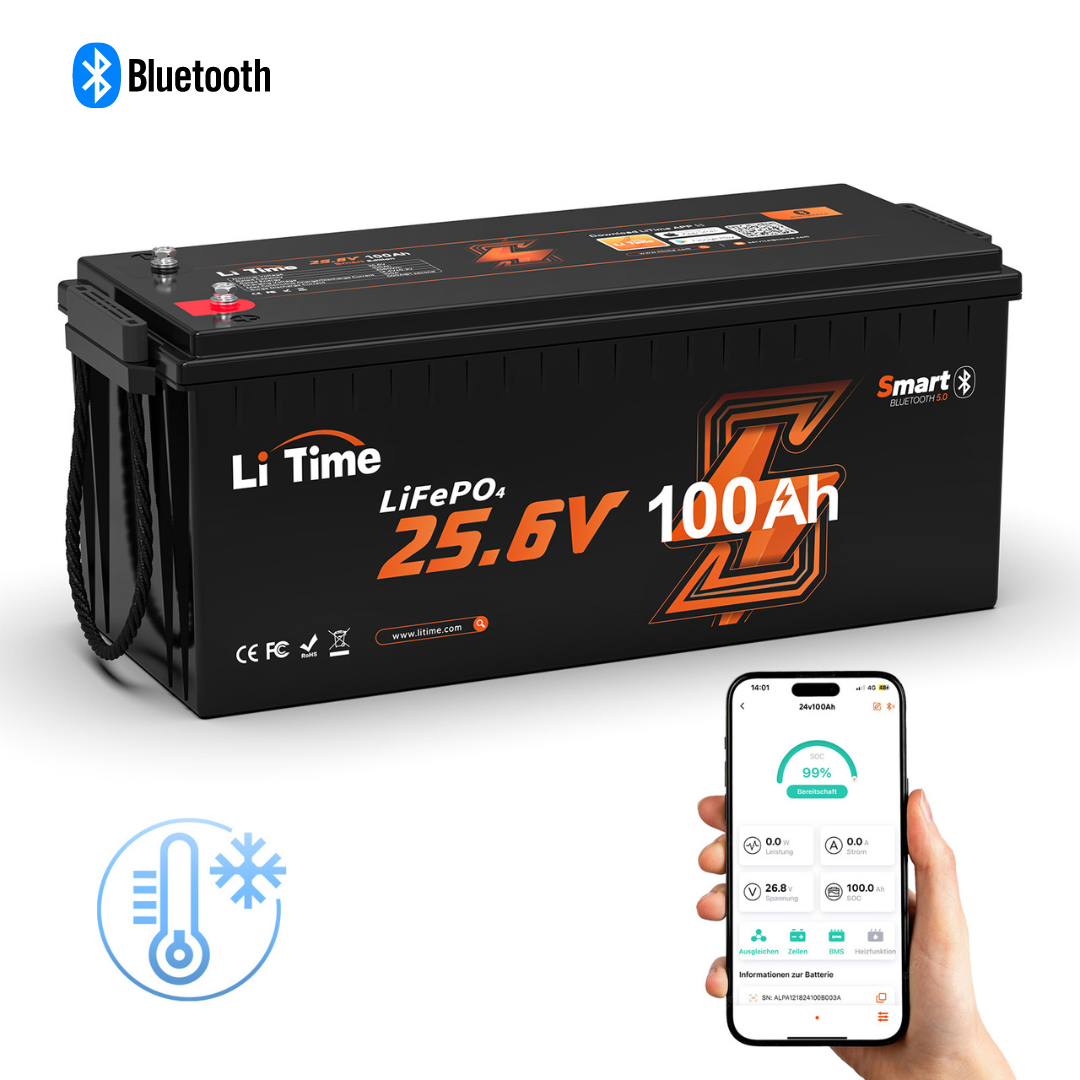 LiTime 25.6V 100Ah Smart LiFePO4 Lithium accu